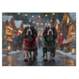 Planche À Découper Chiens Springer Spaniel Noël Neige Vacances