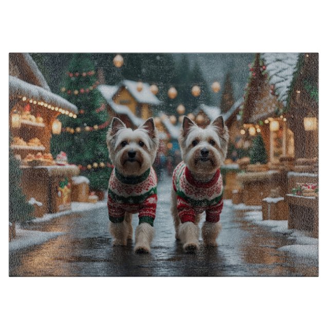 Planche À Découper Chiens Terrier Tibétain Noël Neige Vacances (Devant)