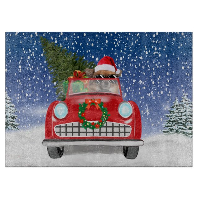 Planche À Découper Chihuahua Chien Conduite Voiture En Noël De Neige (Devant)