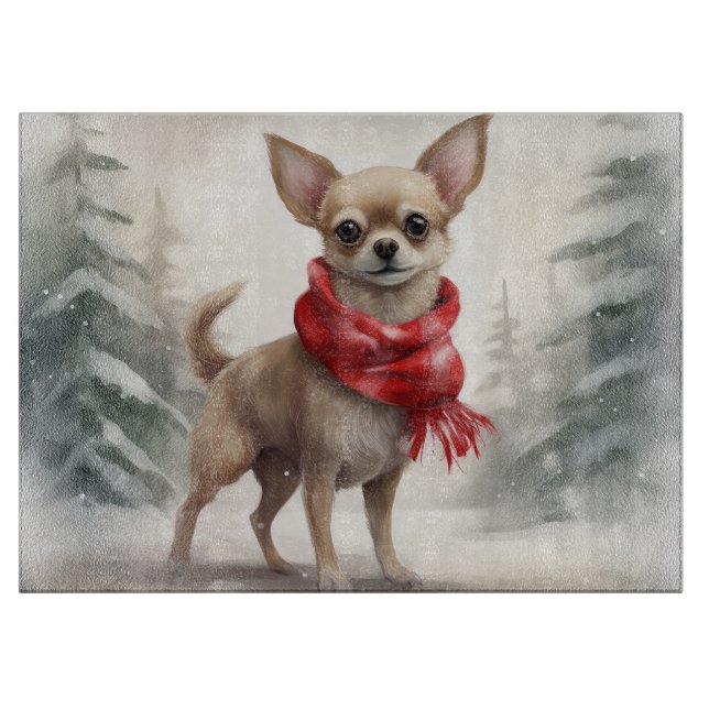 Planche À Découper Chihuahua Chien dans Noël de neige (Devant)