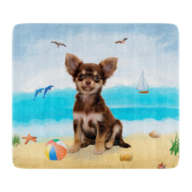 Planche À Découper Chihuahua Dog sur la plage (Devant)