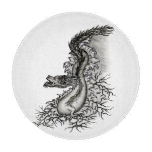 Planche À Découper Chine Dragon, noir et blanc Design en Tattoostyl