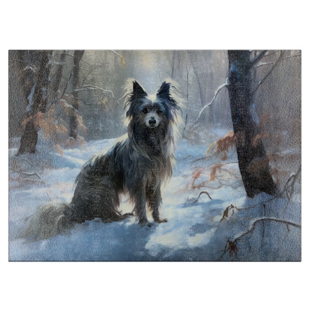 Planche À Découper Chinois Crested Laisser Il Neige Noël (Devant)