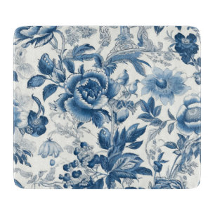Planche À Découper Chinoiserie Bleu et Blancs Fleurs florales
