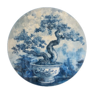 Planche À Découper Chinoiserie Design en porcelaine bleue et blanche
