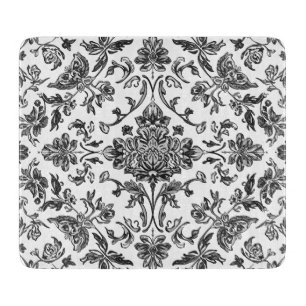Planche À Découper Chinoiserie florale noir et blanc aquarelle