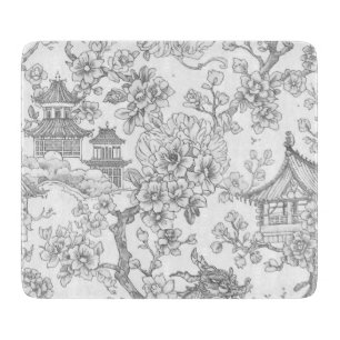 Planche À Découper Chinoiserie Toile Dragon Fleur de Cerisier Ornemen