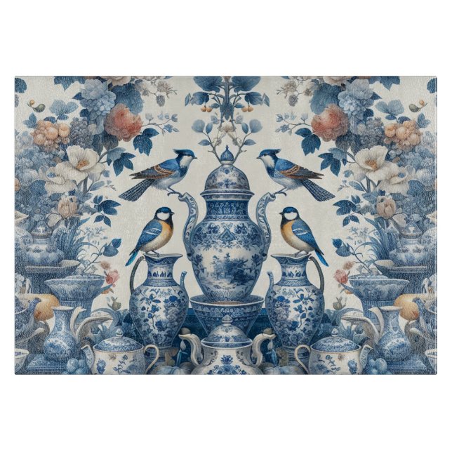 Planche À Découper Chinoiserie Vintage Birds & Vases Coupe Board (Devant)