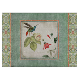 Planche À Découper Chinoiserie Vintage Hummingbirds n Fleurs Corail