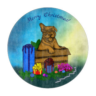 Planche À Découper Chiot dans une boîte, Joyeux Noël