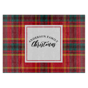 Planche À Découper Christmas Tartan Plaid Nom de famille