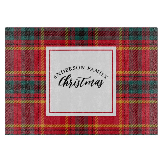 Planche À Découper Christmas Tartan Plaid Nom de famille (Devant)