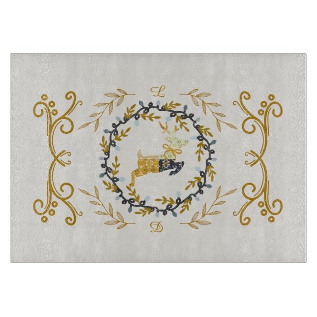 Planche À Découper Christmastime Deer with Wreath Yellow Cream (Devant)