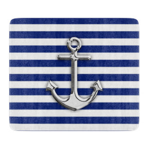 Planche À Découper Chrome Anchor on Navy Stripes