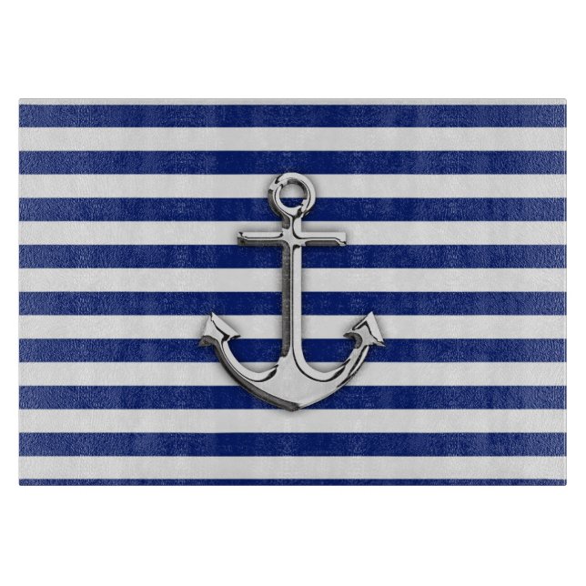Planche À Découper Chrome Anchor on Navy Stripes (Devant)