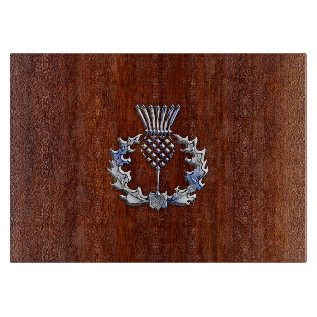 Planche À Découper Chrome Comme Mahogany Bois Grain Scottish Thistle (Devant)