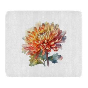 Planche À Découper chrysanthème en aquarelle jaune et orange