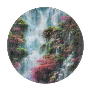 Planche À Découper Chute d'eau printanière Fleurs roses de montagne 1