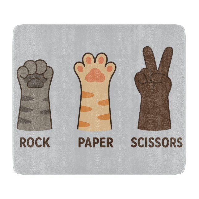 Planche À Découper Ciseaux de papier roche de pattes de chat (Devant)