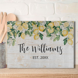 Planche À Découper Citron jaune monogramme Bois blanc