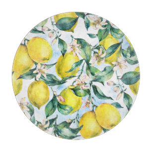 Planche À Découper citrons d'aquarelle, branche d'agrumes frais.