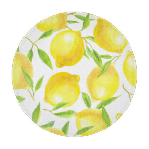 Planche À Découper citrons et feuilles d'aquarelle : motif.