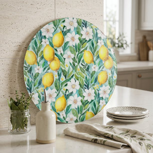 Planche À Découper Citrons et Fleurs Blanches - Décor de Campagne Fra