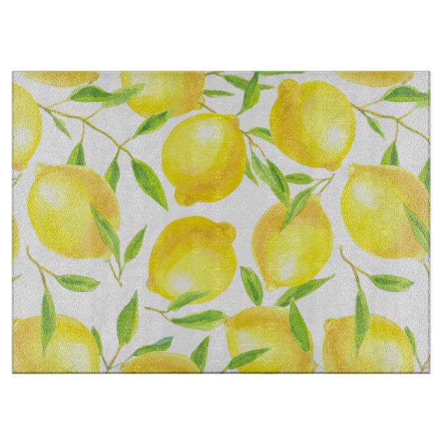 Planche À Découper Citrons et motif feuille (Devant)