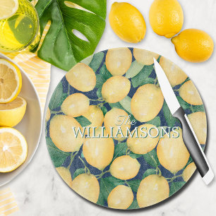 Planche À Découper Citrons personnalisés Vert bleu marine