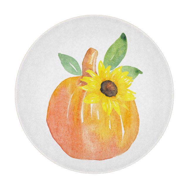 Planche À Découper Citrouille aquarelle et tournesol (Devant)