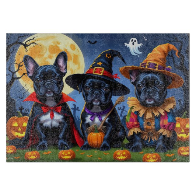 Planche À Découper Citrouille de Bulldogs de France noire Halloween d (Devant)