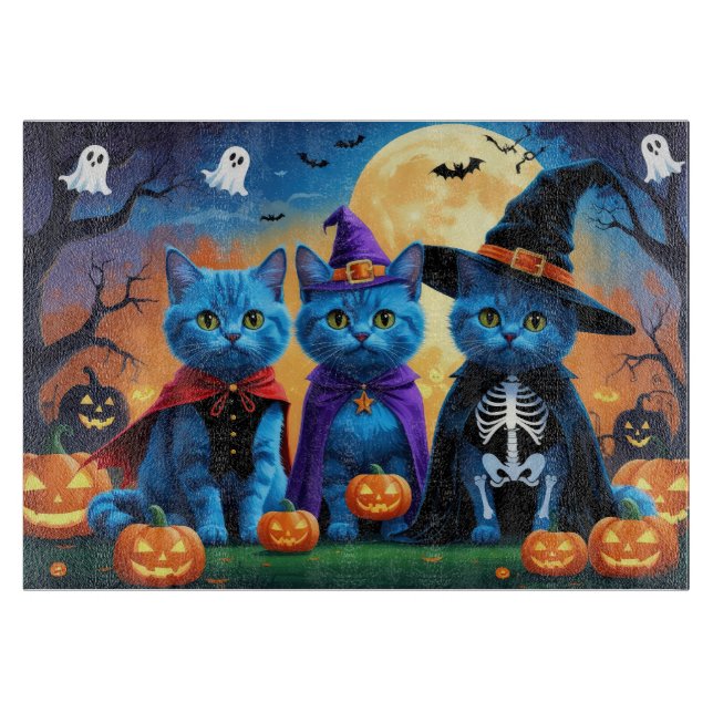 Planche À Découper Citrouille russe Blue Cats Halloween drôle (Devant)
