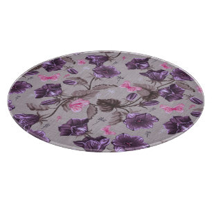 Planche À Découper cloches de main violettes et motif de papillons