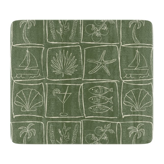 Planche À Découper Coastal Mediterranean Faux Tile Olive Grove (Devant)