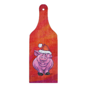 Planche À Découper Cochon mignon à Santa Hat sur rouge