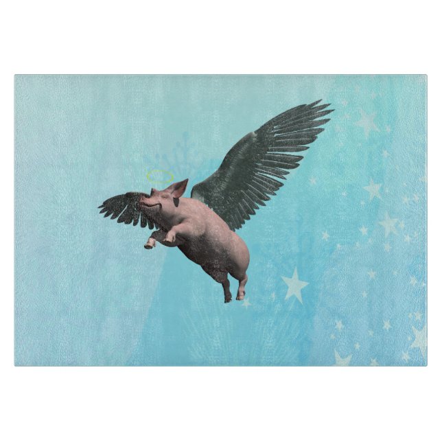 Planche À Découper Cochon mignon volant dans le ciel (Devant)
