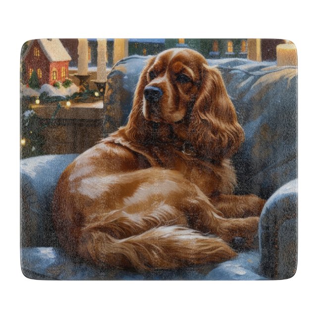 Planche À Découper Cocker Spaniel avec les lumières de Noël (Devant)