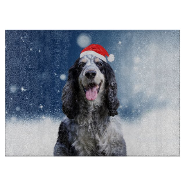 Planche À Découper Cocker Spaniel Chien Avec Noël Santa Hat (Devant)