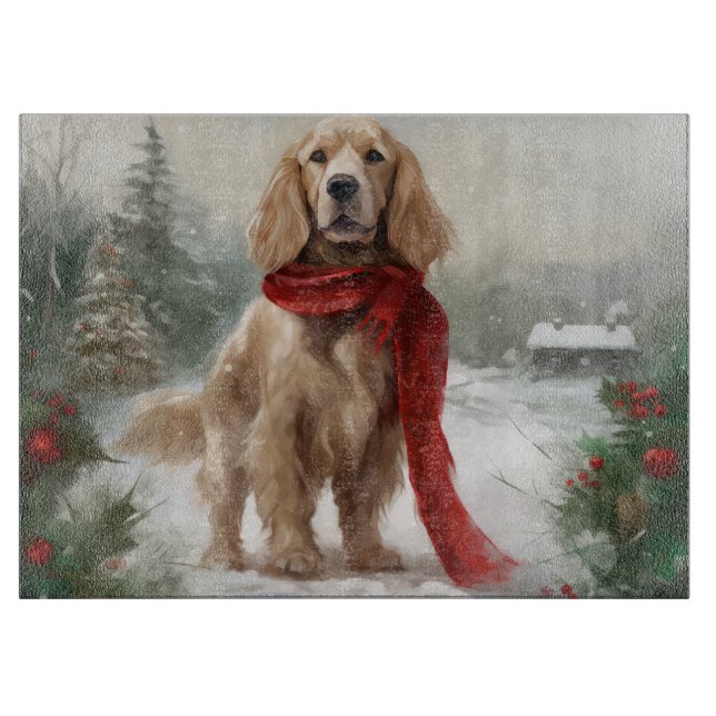 Planche À Découper Cocker Spaniel Chien dans Noël de neige (Devant)