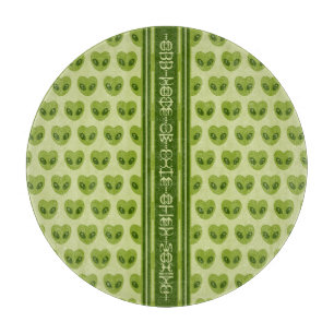 Planche À Découper Cœur Alien Vert en Forme de Cœur Votre Nom en Glyp