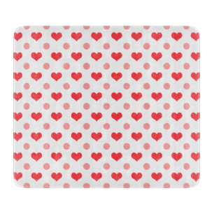 Planche À Découper coeur d'amour rouge, motif pois rose pastel
