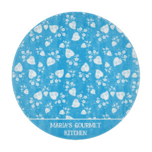 Planche À Découper Coeur de fleur bleu avec fleurs motif