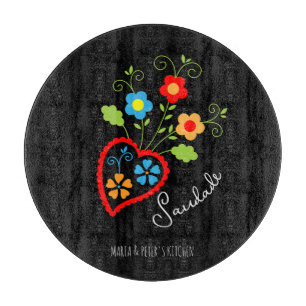 Planche À Découper Coeur de floraison folklorique portugais