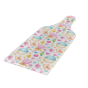 Planche À Découper Coeurs et cupcakes Motif d'aquarelle
