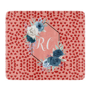 Planche À Découper cœurs rouges uniques sur motif rose personnalisé