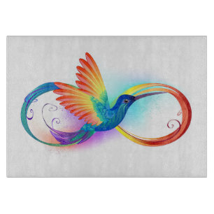 Planche À Découper Colibri arc-en-ciel avec symbole Infinity