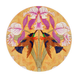 Planche À Découper Colibri Art nouveau et fleur d'orchidée