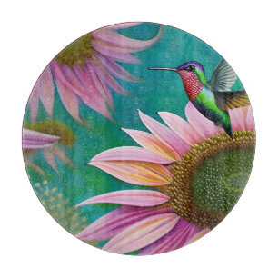Planche À Découper Colibri et tournesol rose BIENVENUE
