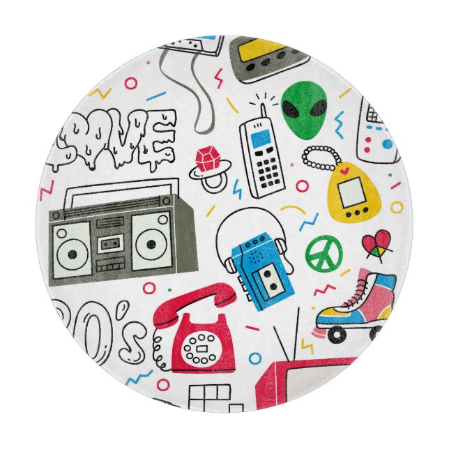 Planche À Découper Collection de doodle vintage des années 80 90. (Devant)