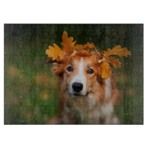 Planche À Découper Collie à la frontière rouge avec une Garlande de f